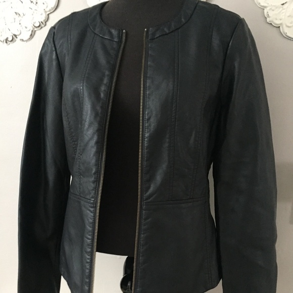 The Limited Jackets & Blazers - The Limited Vegan Leather Peplum Jacket